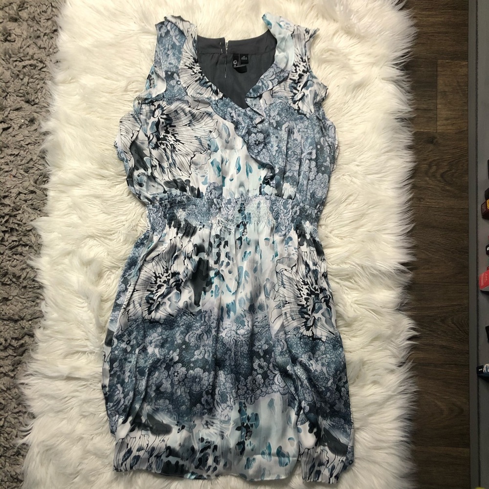 Milano ruffle blue floral sleeveless dress size 14